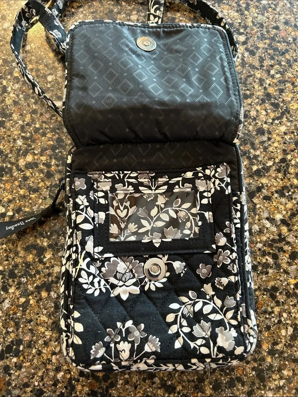 Vera Bradley Black and White Floral Quilted Mini Hipster Crossbody Bag